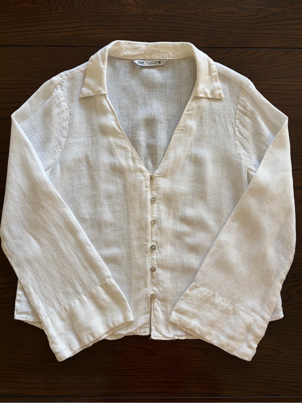 Zara Ivory Linen Top with Flare Sleeves Size M